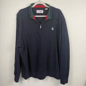 Original Penguin Mens XXL‎ Quarter Zip Pullover Navy Blue Striped Collar Logo